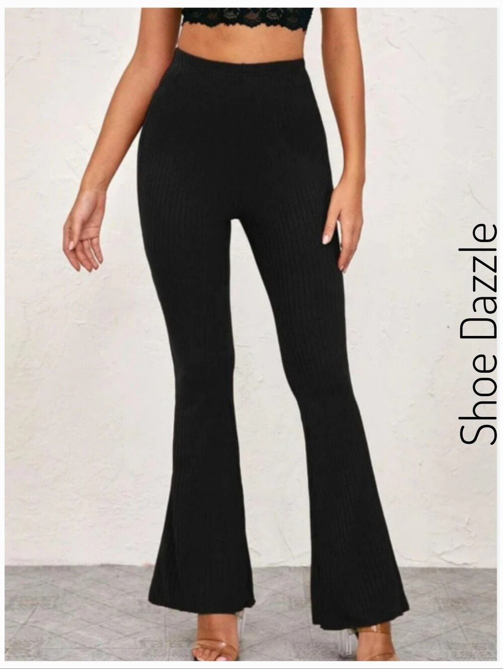 Shoe Dazzle Black Ribbed Knit Flare Pants